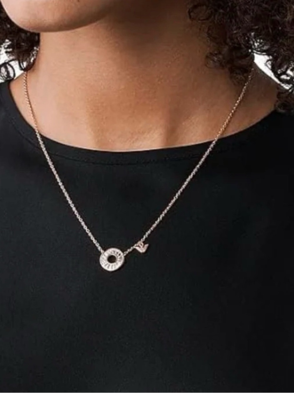 Emporio Armani Women's Rose Gold Necklace, PavÃ© Crystal Double Ring